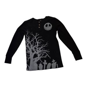 Nightmare Before Christmas men's black henley long sleeved shirt. Size Medium